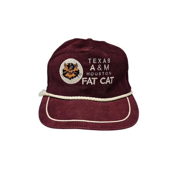 Vintage Texas A&M Aggies Houston Fat Cat Corduroy Hat Cap Strapback Rope Maroon - Picture 1 of 12